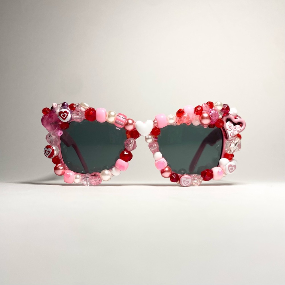 CHILD SIZE custom bejewled pink heart valentines sunglasses Kandi dress up